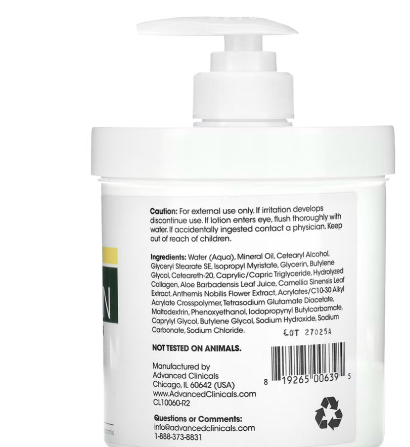 Advanced Clinicals, Collagène, Lotion de sauvetage pour la peau, sans parfum