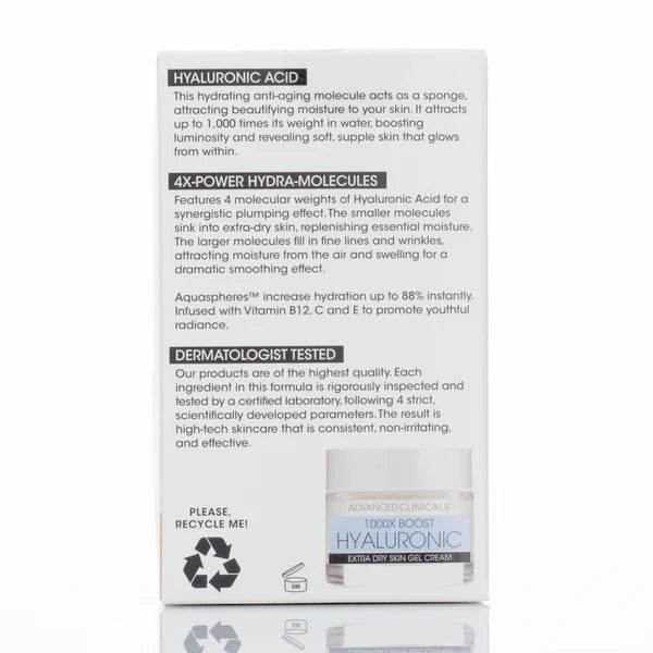 Advanced clinicals Gel-crème hydratant pour le visage à l'acide hyaluronique